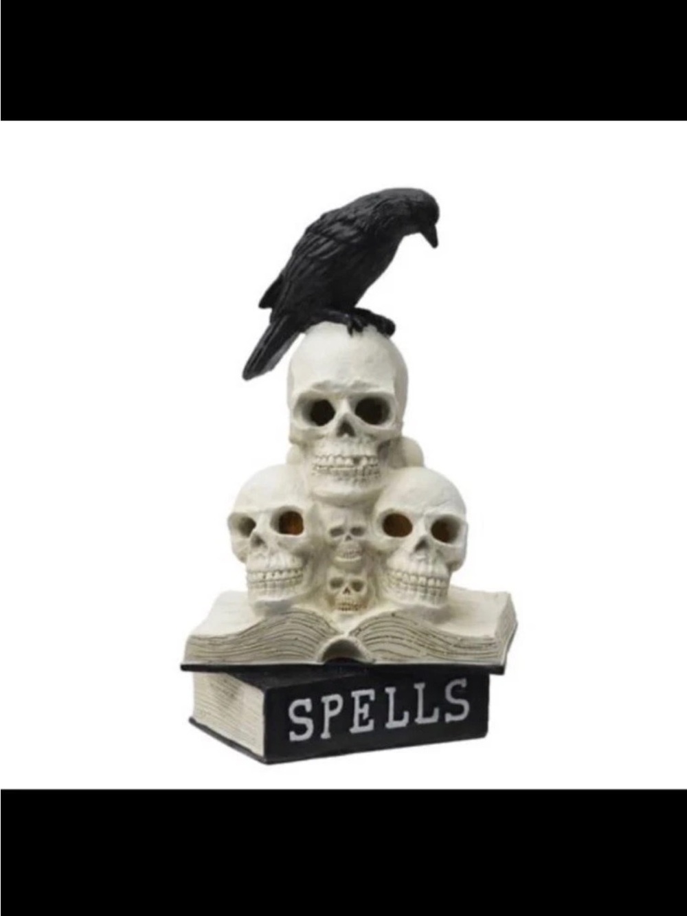 Ashland Black Raven on White Skull Stack Spells Book Accent
